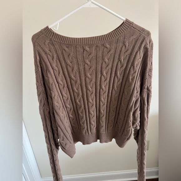 Oversized Cropped Playboy Brown Cable Knit Sweater - Picture 4 of 4